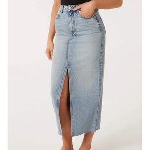 Forever New Tori Front Split Raw Hem Denim Midaxi Skirt
